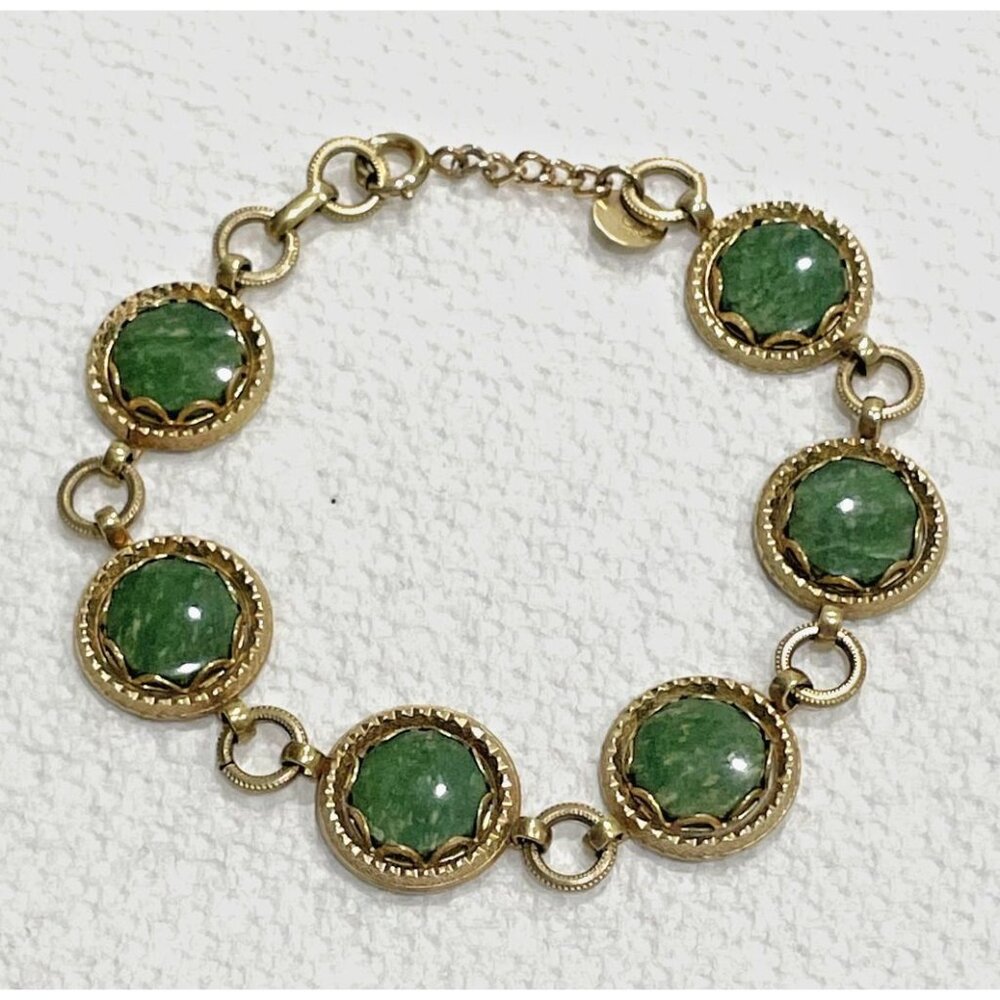 C 1950 Beautiful Signed DCE (Curtis) 1/20 14K GF & Green Stone Bracelet